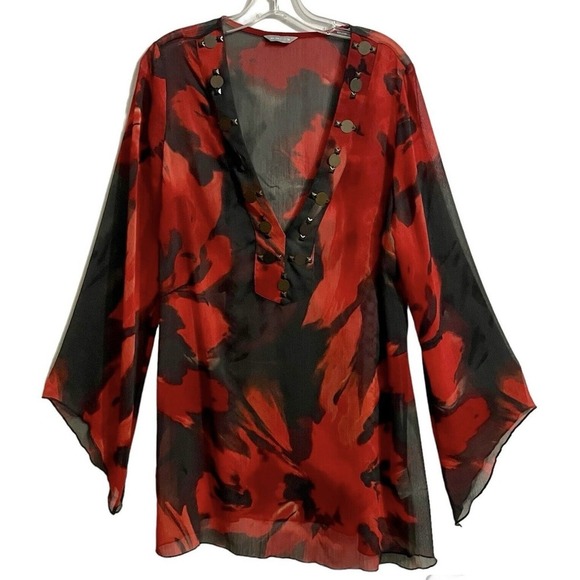 MARKS & SPENCER PER UNA Tunic Blouse Sz 16 Floral Beach Coverup Sheer Re… - Picture 1 of 8